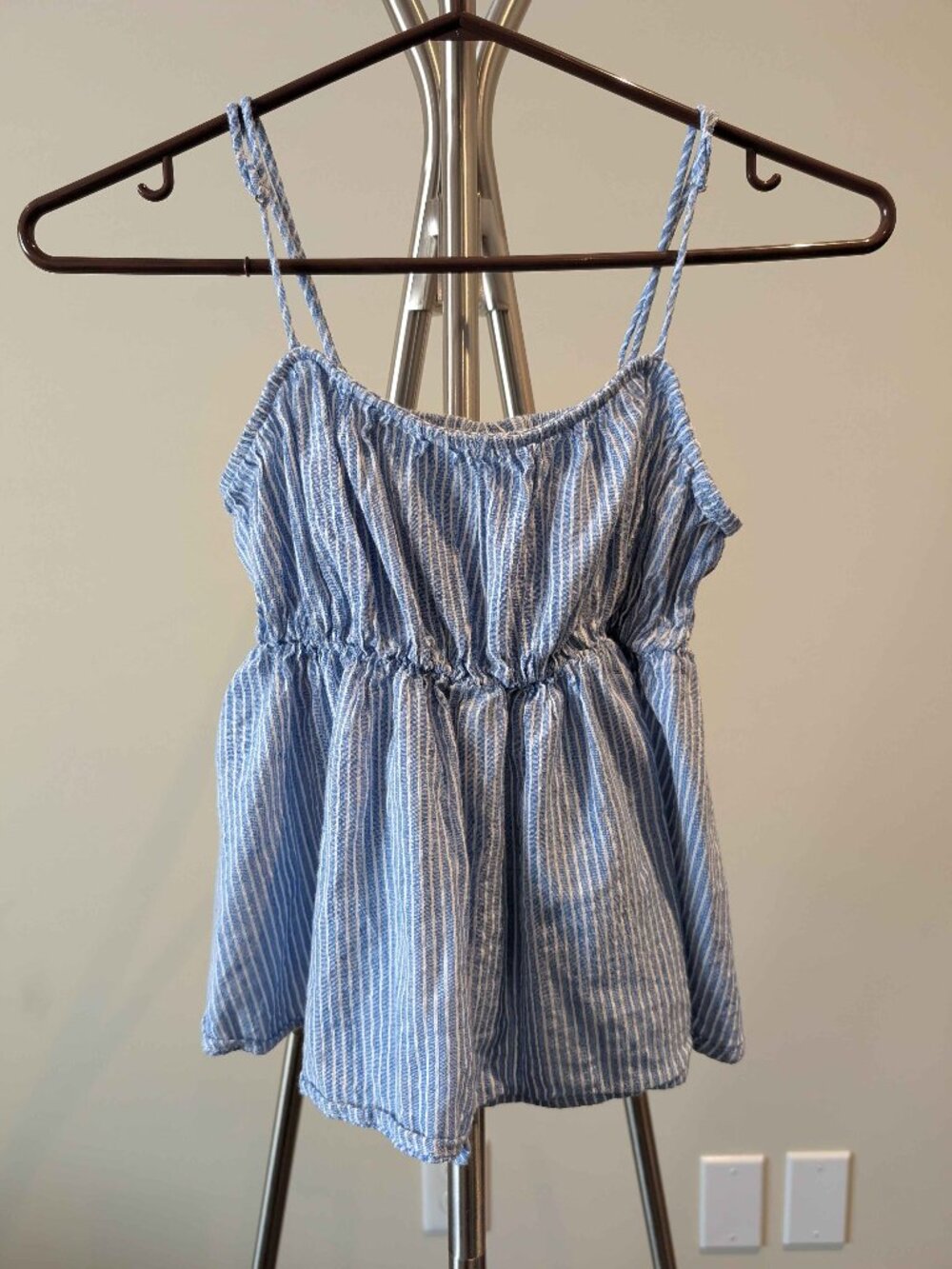 H&M Blue White Striped Viscose/Cotton Babydoll Tank Cottagecore Nautical